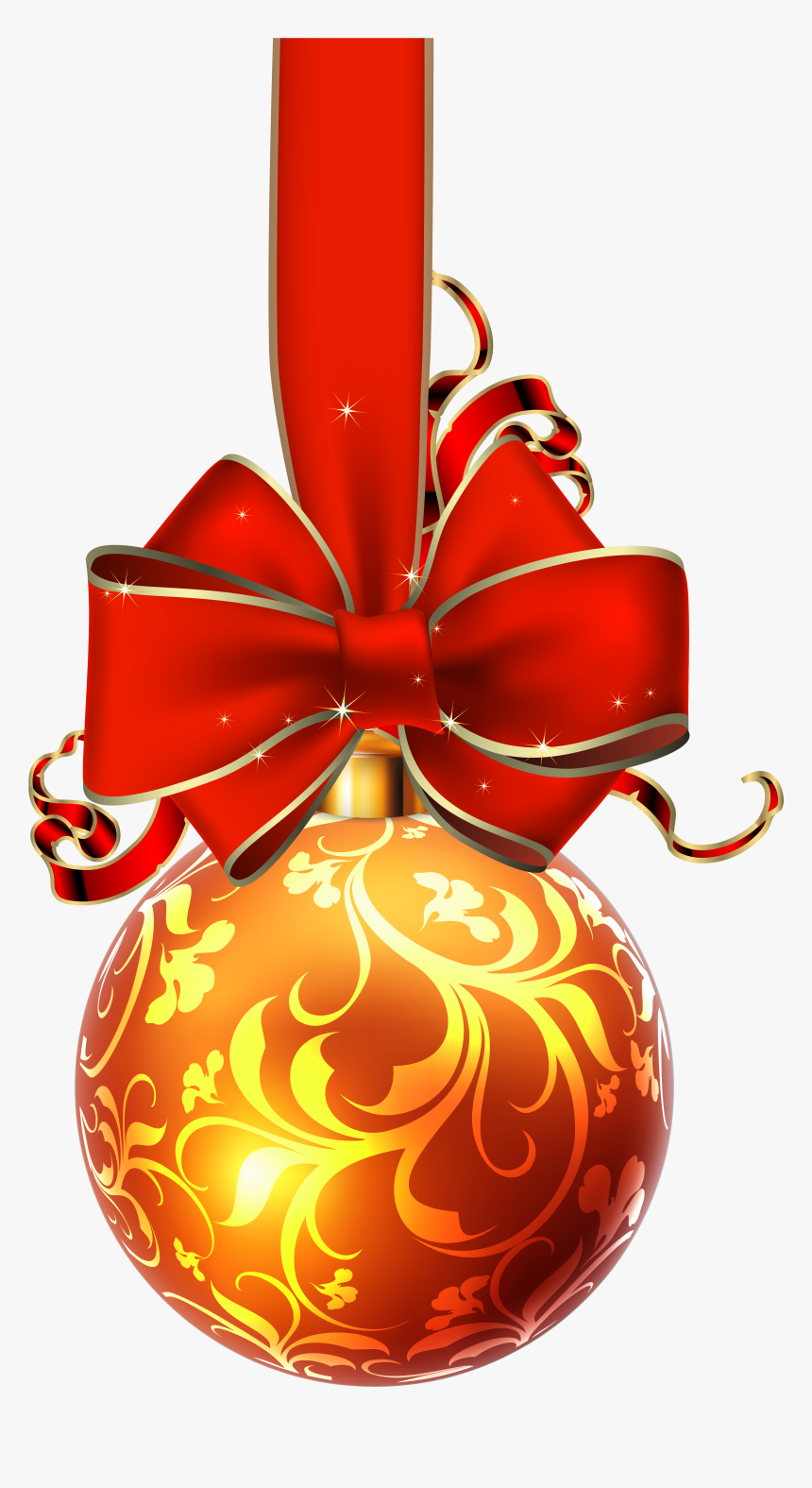 Christmas Ball With Red - Christmas Ornament With Bow, HD Png Download