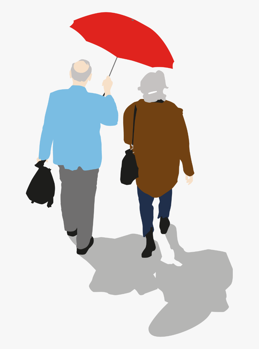 Older Couple Walking With Umbrella - Umbrella, HD Png Download