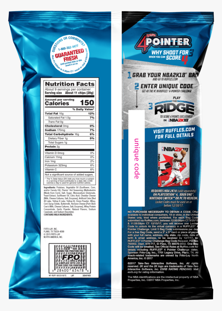 Ruffles 4pt Back - Packaging And Labeling, HD Png Download