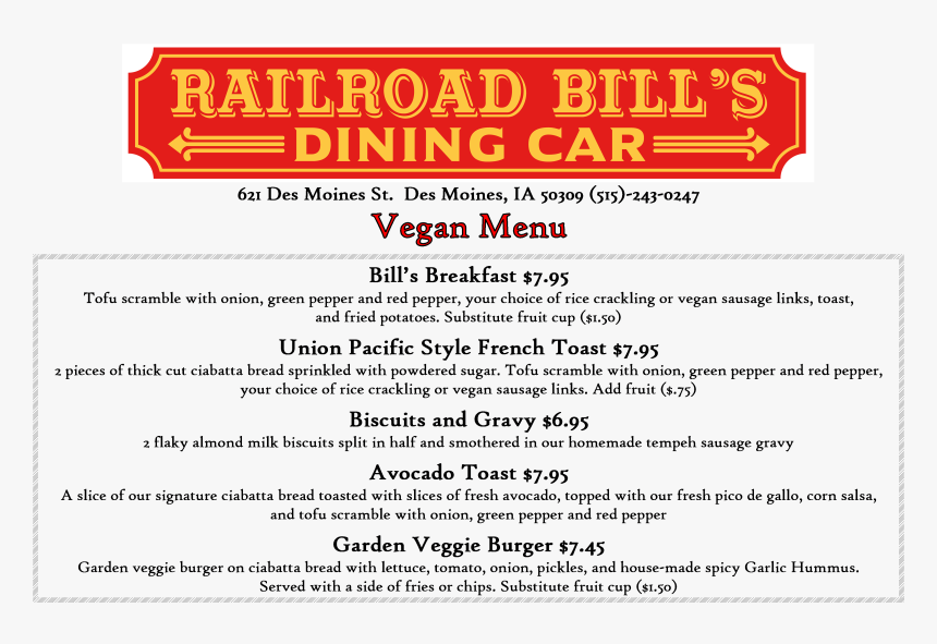 Menu Railroad Bill's Food Truck, HD Png Download