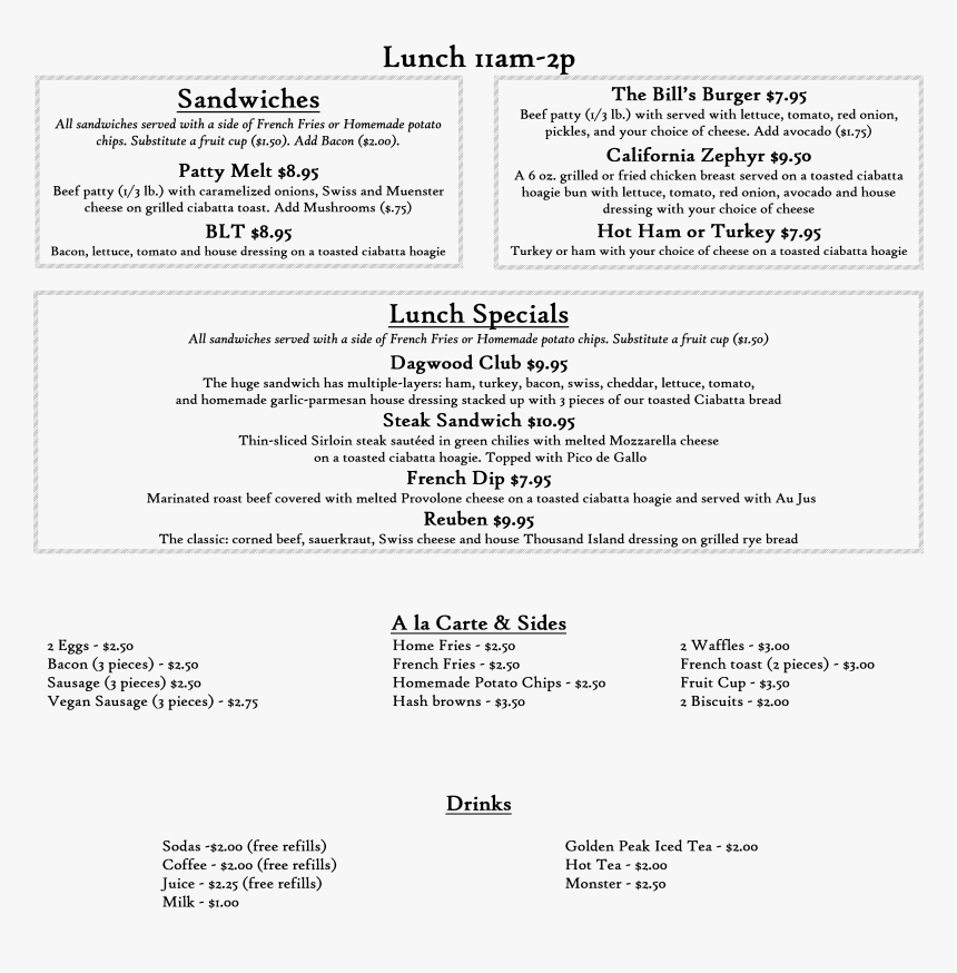 Menu Railroad Bill's Food Truck, HD Png Download