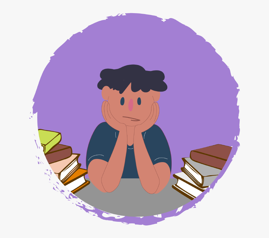 Boy Resting Head In Hands, Surrounded By Books - Blanco, HD Png Download