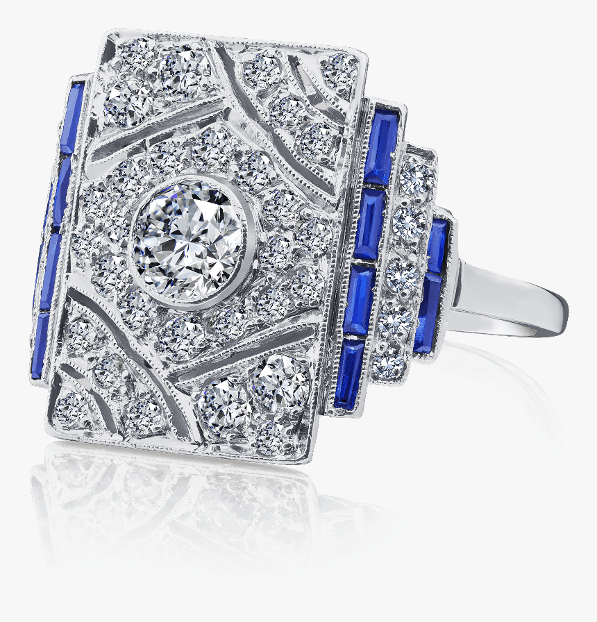 Art Deco Sapphire Diamond Ring, HD Png Download