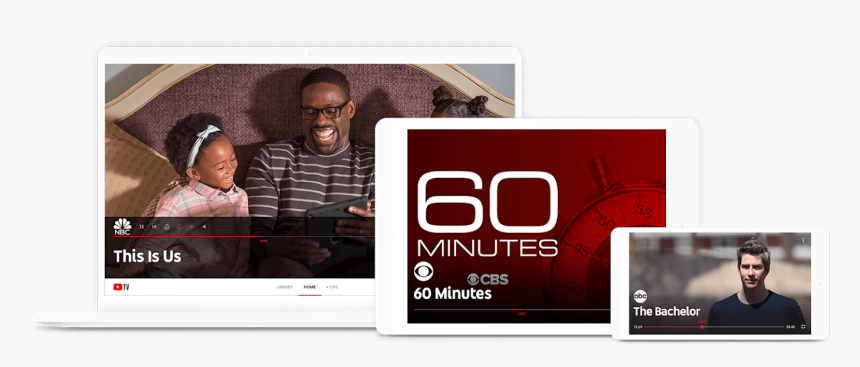 Youtube Tv Mockups On A Laptop, Tablet, And Smartphone - 60 Minutes, HD Png Download