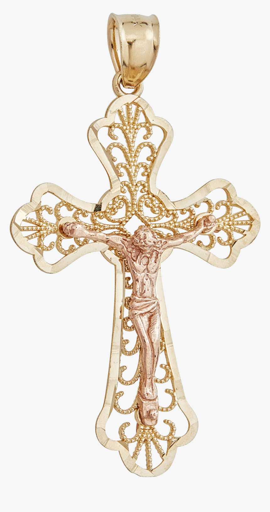 14k Yellow & Rose Gold - Cross, HD Png Download
