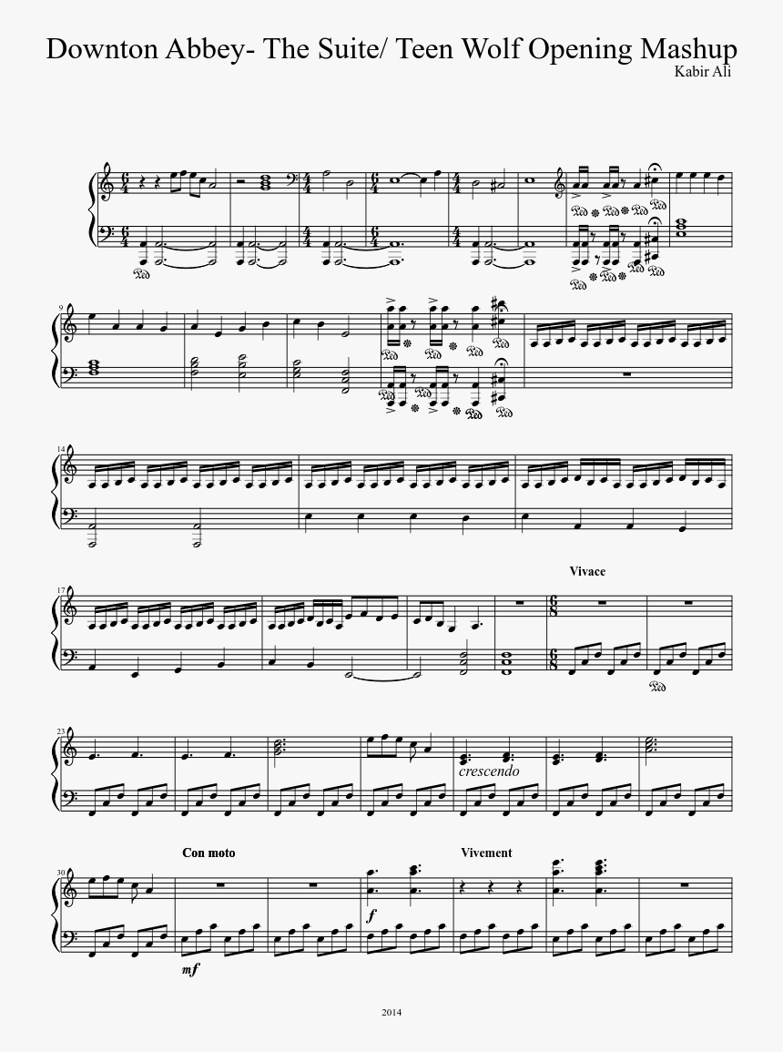Downton Abbey- The Suite/ Teen Wolf Opening Mashup - Something Corporate Piano Sheet Music, HD Png Download