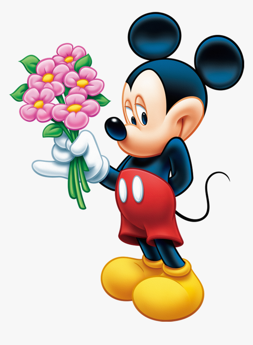 Mickey Mouse With Flowers, HD Png Download , Transparent Png Image