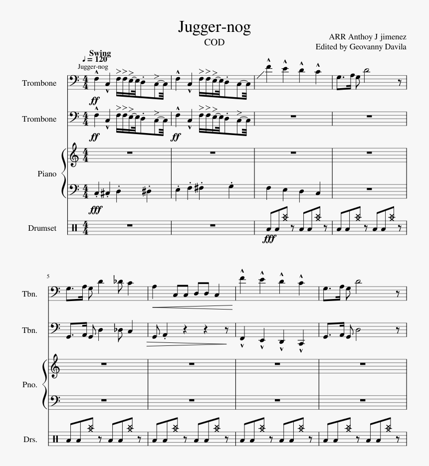 Juggernog Trombone Sheet Music Full Song, HD Png Download