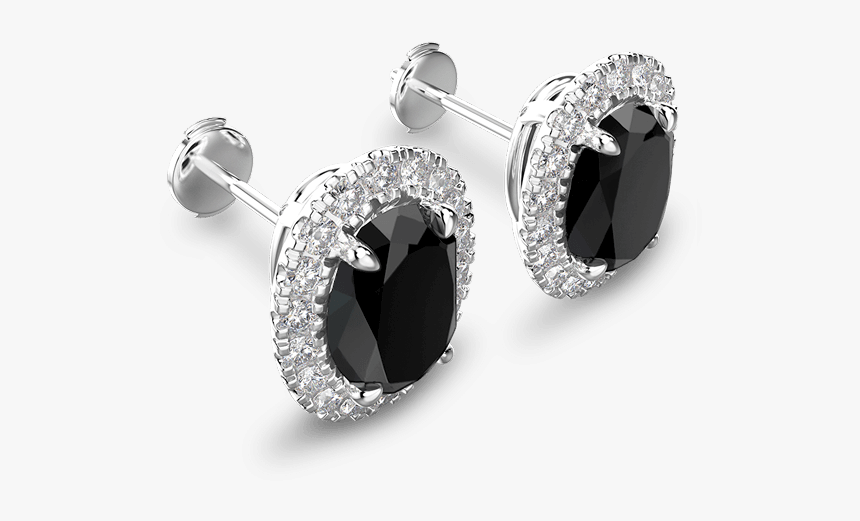 Black Diamond Oval Halo Earrings - Earrings, HD Png Download
