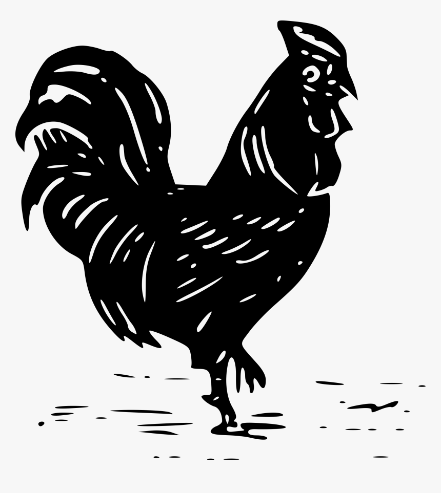 Cochin Chicken Rooster Silhouette Clip Art - Black And White Rooster Clipart With Transparent Background, HD Png Download