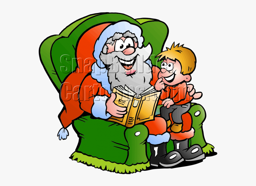 Christmas Santa With Little Boy - Reading Christmas Story Clipart, HD Png Download