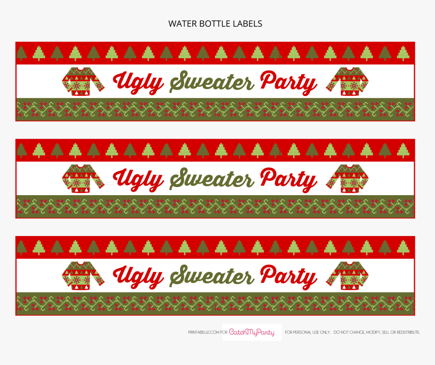 Ugly Sweater Water Bottle Labels, HD Png Download