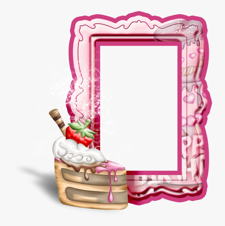 Pink Birthday Transparent Frame With Cake - Birthday Frame Hd Pic Png, Png Download