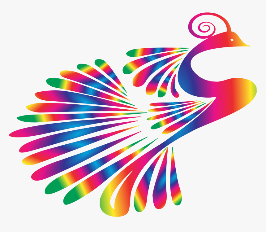 Cropped Stylized Peacock Colorful Clipart - Peacock Clipart Black And White, HD Png Download