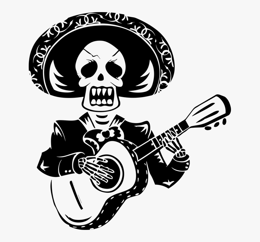 Day Of The Dead Skeleton, Guitar, Sombrero, Skeleton - Skeleton With Guitar Tattoo, HD Png Download