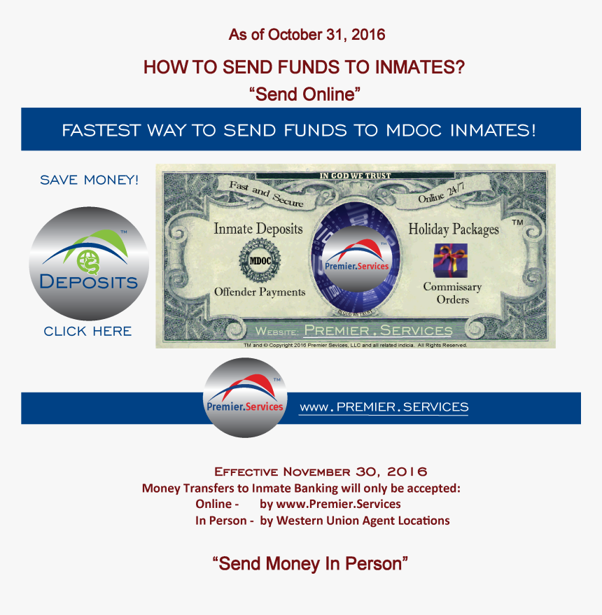 Inmate Funds Inmage - Premier Commissary, HD Png Download