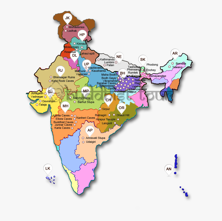 Transparent India Map Png - Buddhist Monasteries In India Map, Png Download
