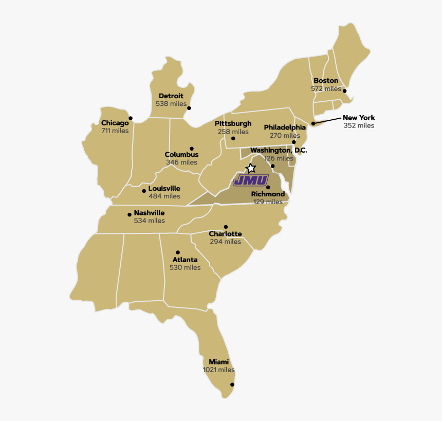 East Coast Map - James Madison University Map Virginia, HD Png Download