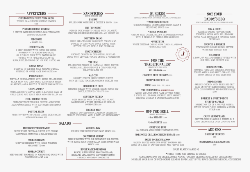 Smoke Menu - Bourbon And Smoke Columbus Ga, HD Png Download