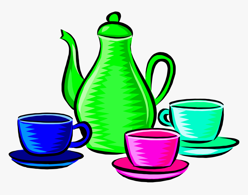 Clipart Coffee Green - Coffee Pot And Cups Clipart, HD Png Download