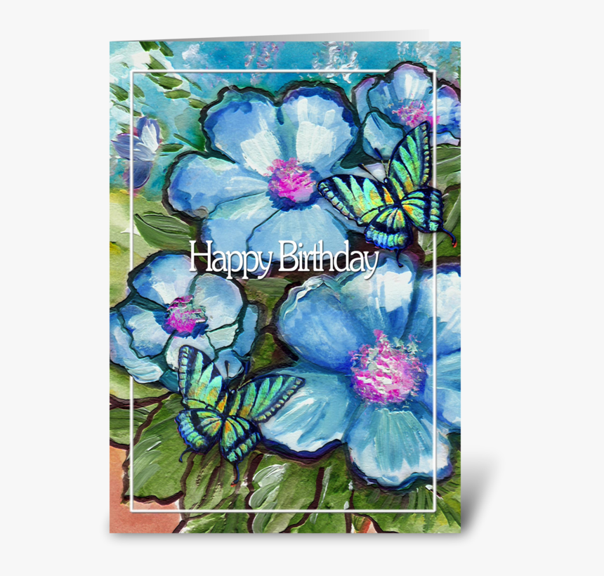 Birthday Flowers And Butterflies Greeting Card - Greeting Card, HD Png Download