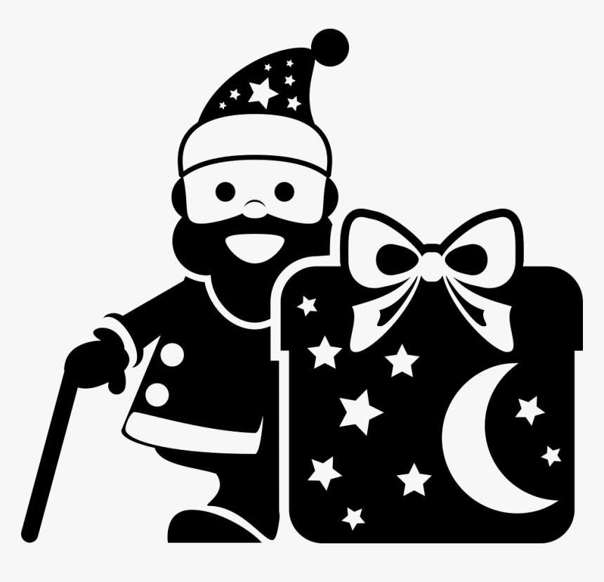 Christmas Santa With A Big Giftbox - Black And White Santa Claus Face, HD Png Download