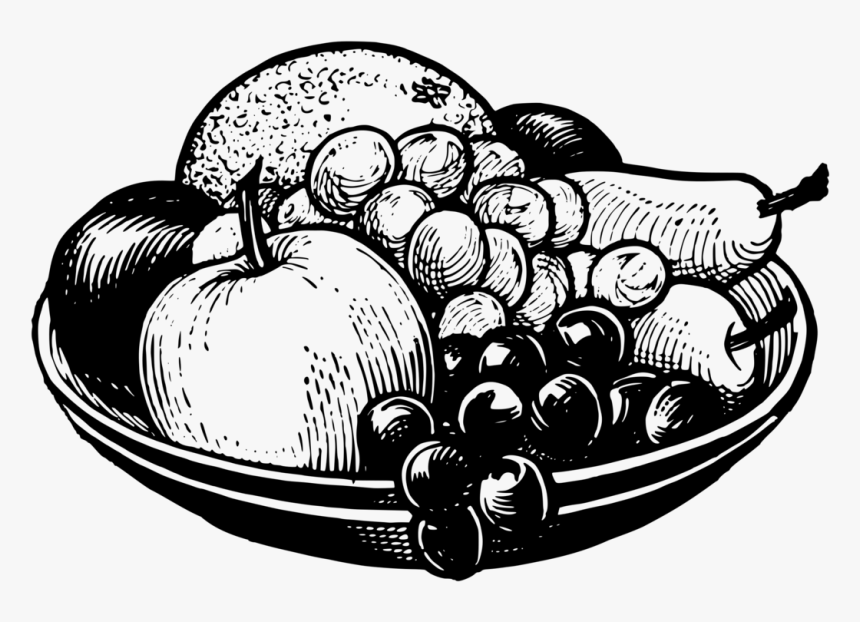 Bowl Black&white Fruit Food Grape Black And White Fruit Bowl, HD Png Download , Transparent