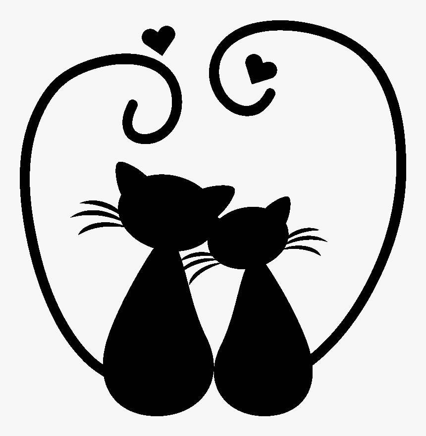 Sticker Couple De Chats Amoureux Ambiance Sticker Kc3415 - Cat Silhouette, HD Png Download