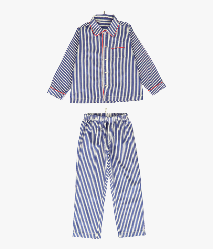 Blue And White Striped Pyjama With Red Piping - Blauw Wit Gestreepte Pyjama, HD Png Download
