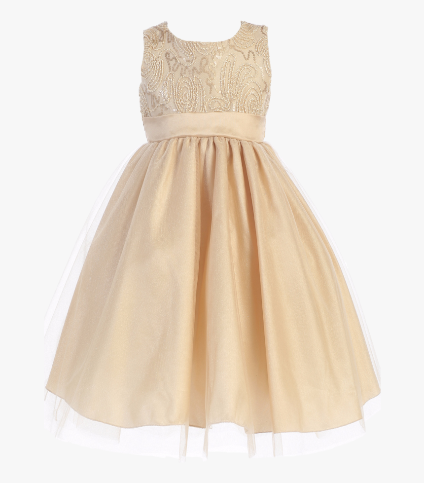 Gold Tulle Overlay Girls Holiday Dress With Sleeveless - Gown, HD Png Download
