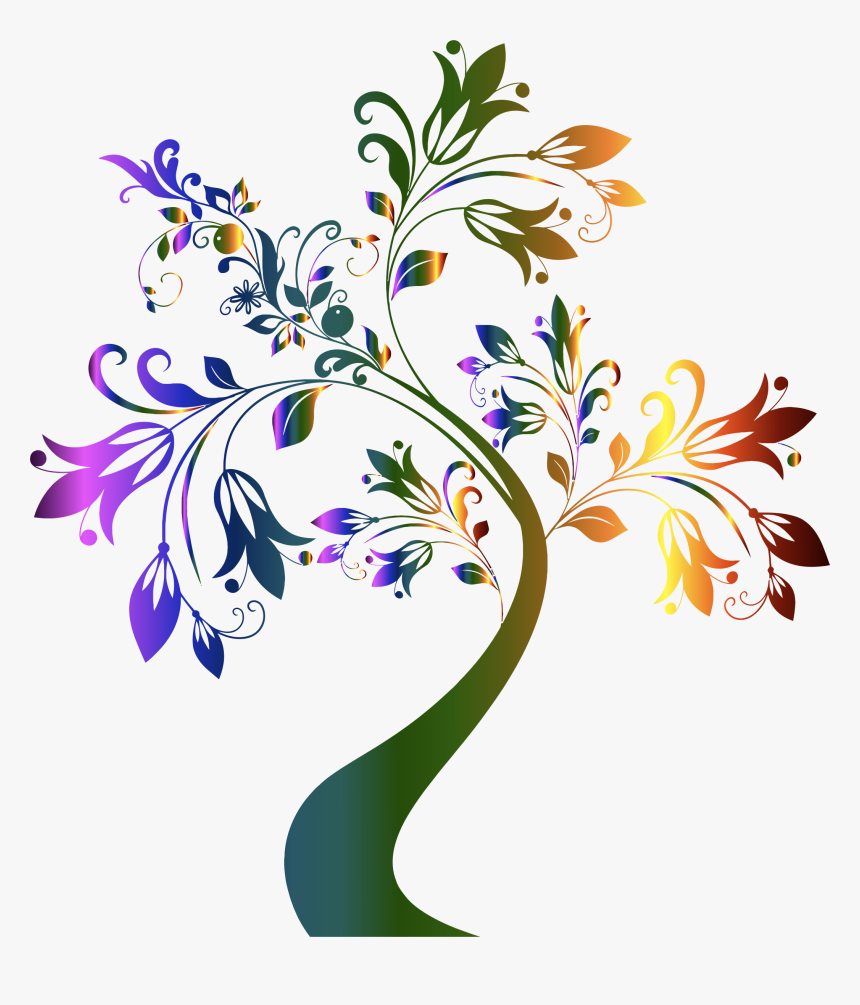 Collection Of Colorful - Flower Tree Clipart Black And White, HD Png Download