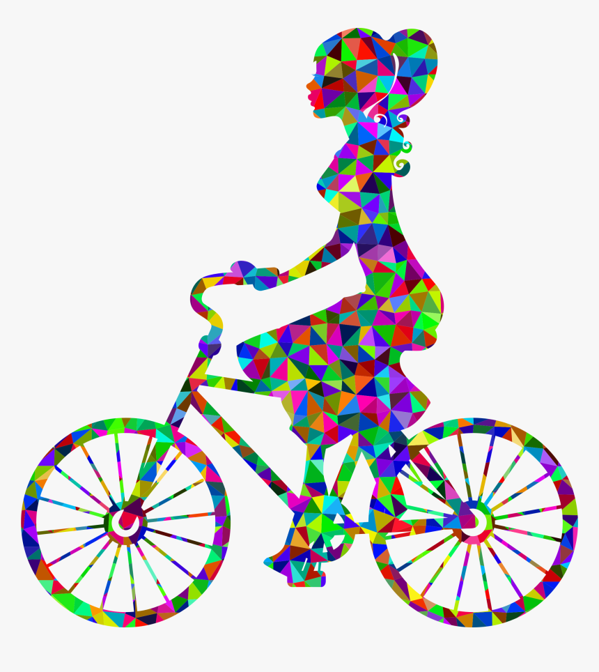 Low Poly Prismatic Girl On Bike Clip Arts - Black Girl Riding A Bike, HD Png Download