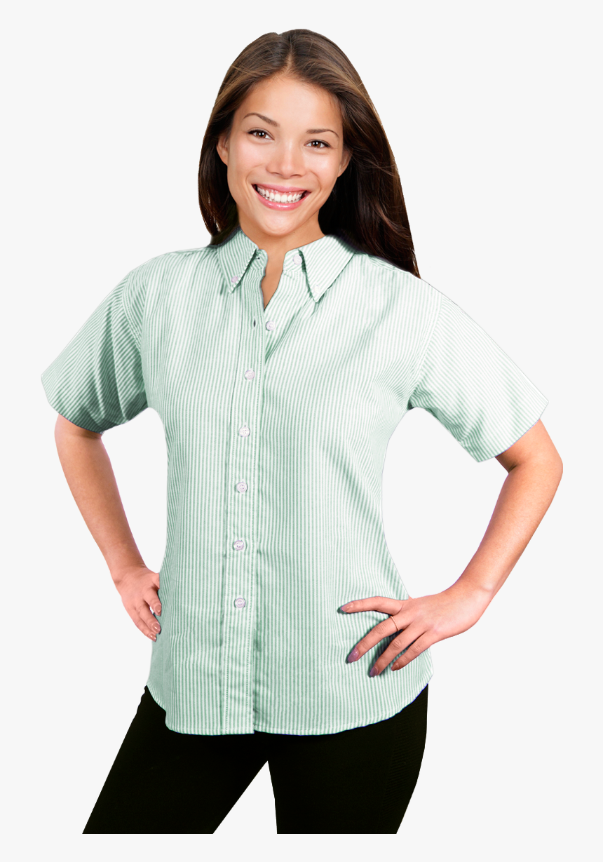 Ladies Short Sleeve Oxford - Girl, HD Png Download