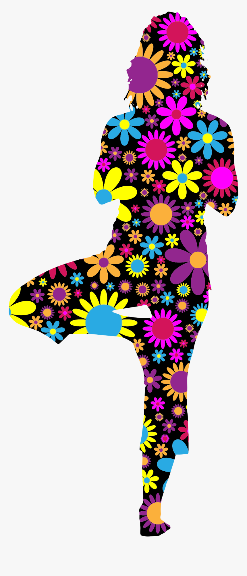 Floral Woman Yoga Pose Silhouette Clip Arts - Woman Silhouette Yoga Icons, HD Png Download
