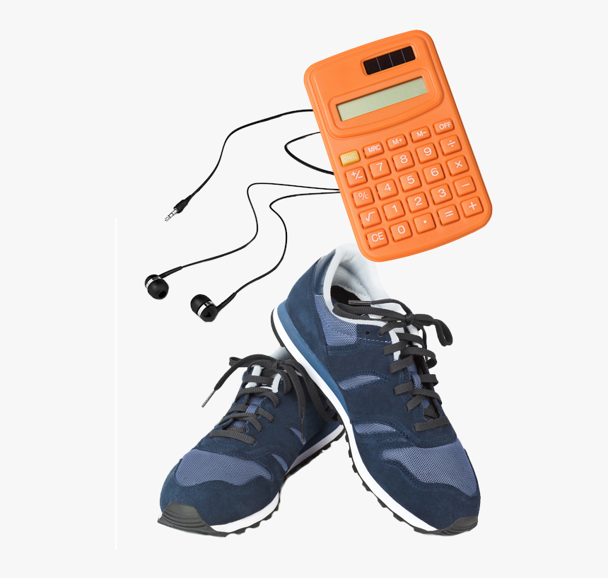 Donation Supplies Of Earphones, Calculator And Shoes - Sneakers, HD Png Download