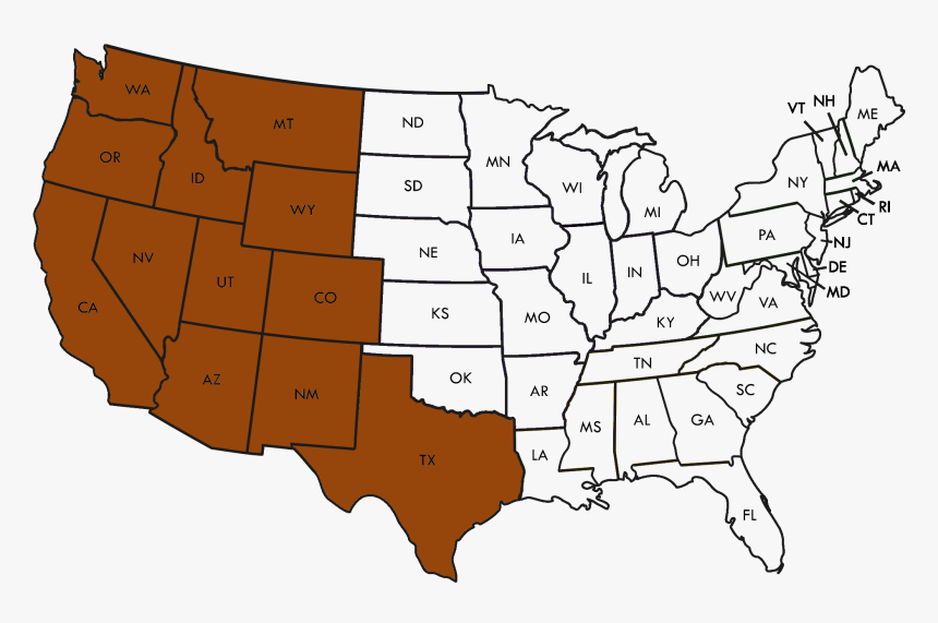 2019 Naba Regions Map-western - Blank United States Map, HD Png Download