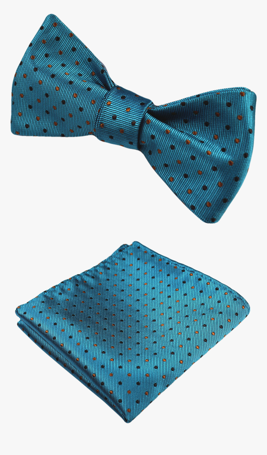 Teal, Black & Gold Bow Tie And Pocket Square - Polka Dot, HD Png Download