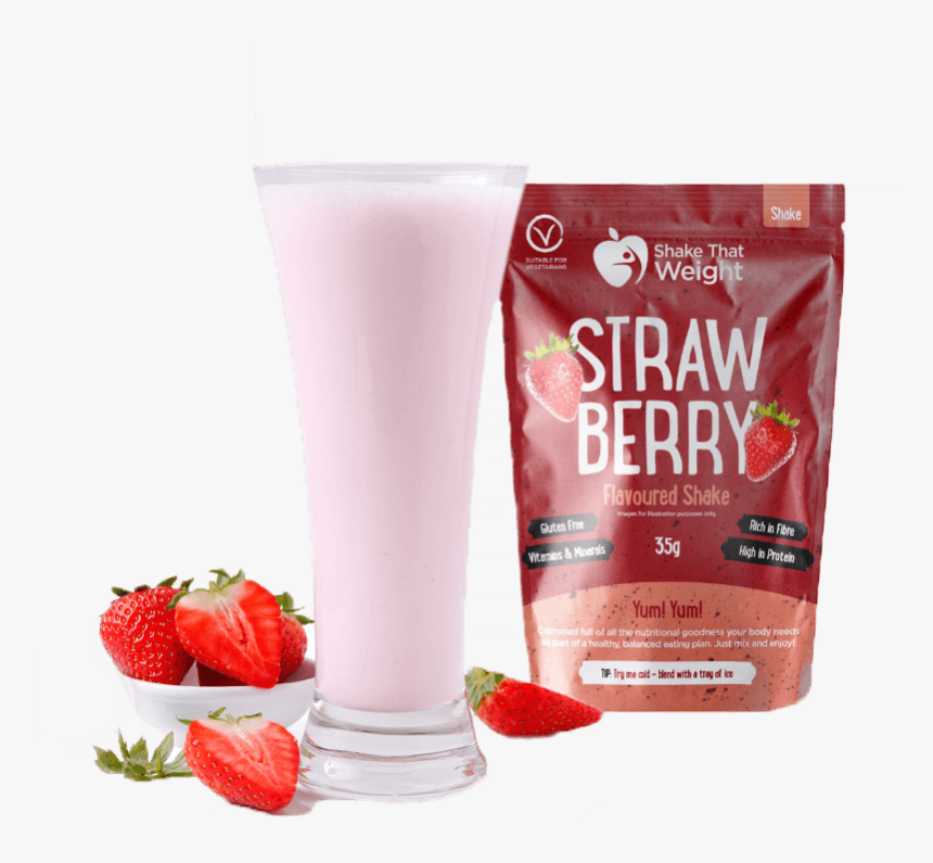 Strawberry Diet Protein Shake In Glass With Sachet - Diet Shakes, HD Png Download
