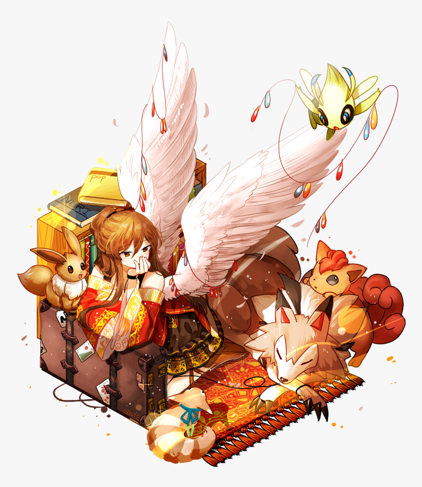 Eevee, Vulpix, Lycanroc, Celebi, And Sentret Drawn - Cartoon, HD Png Download