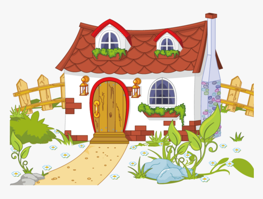 Clipart House Cottage - House With Garden Clipart, HD Png Download