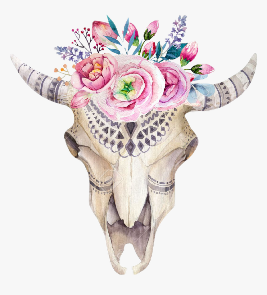 Transparent Bull Head Clipart - Cow Skull And Flowers, HD Png Download