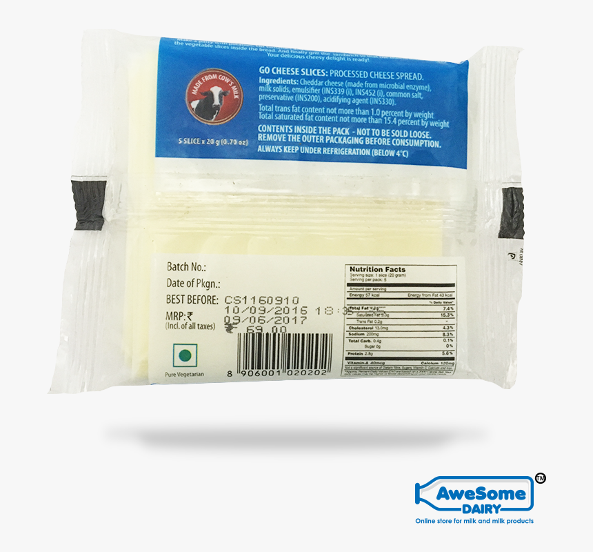 Awesome Dairy Go Cheese Slice Plain 100gm Image - Go Cheese Slice Price, HD Png Download