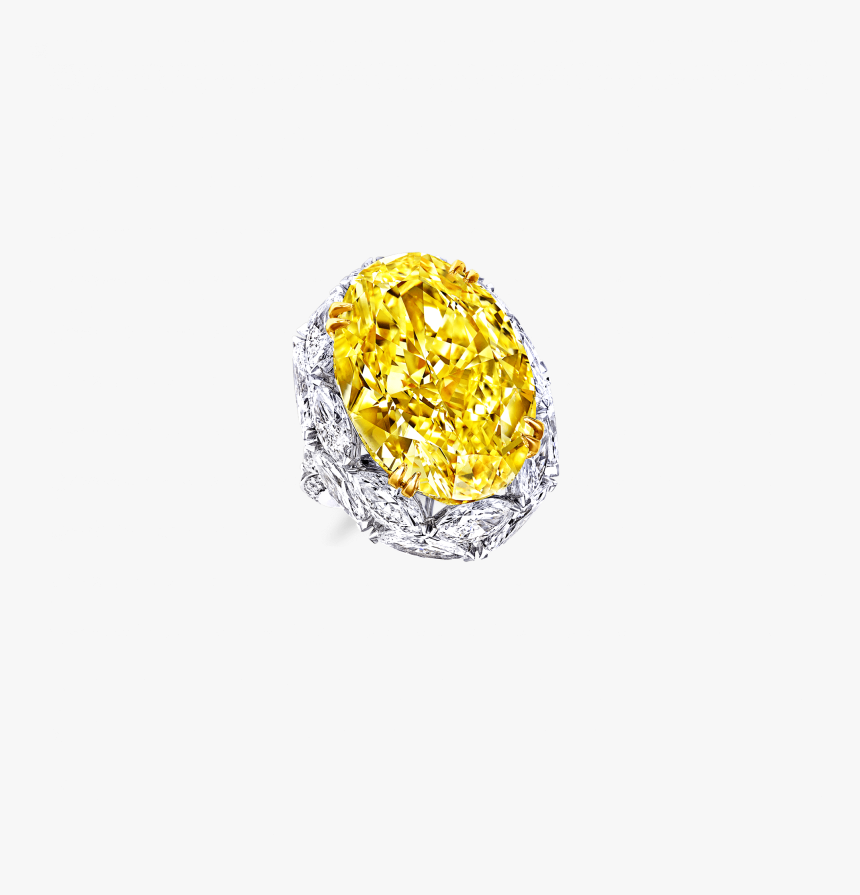 A Graff Yellow And White Diamond Ring Featuring A Fancy - Graff Ov Shape Diamond Ring, HD Png Download