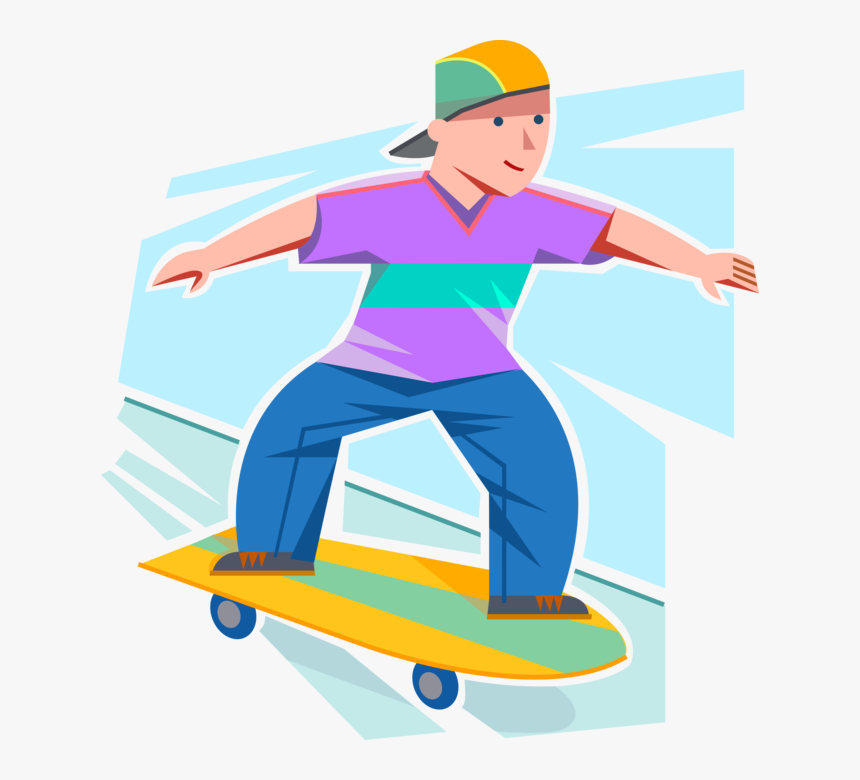 Vector Illustration Of Young Adolescent Skateboarder - Skateboarding, HD Png Download