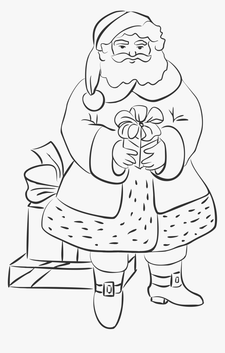 Santa Claus And Presents Line Art Clip Arts - Santa Claus Line Art, HD Png Download