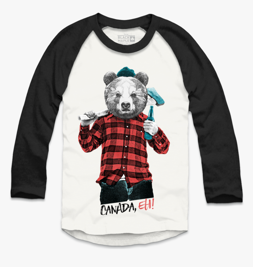 Lumberjack Bear With Beer White With Black Raglan - Lumberjack Teddy Bear Shirt, HD Png Download