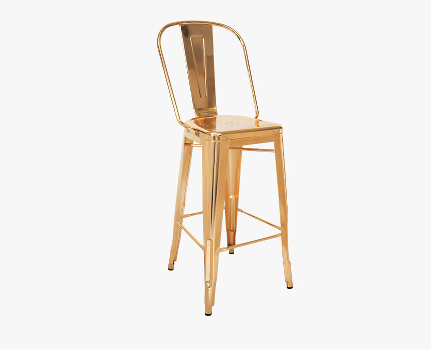 Bistro Style Metal Bar Stool In Gold Finish - Gold Stool With Back, HD Png Download