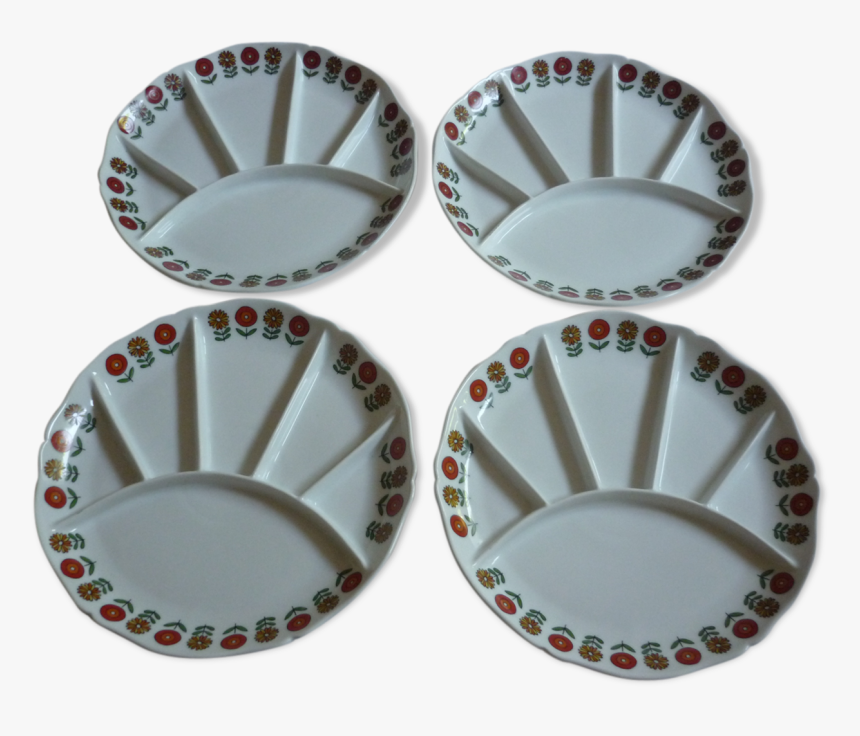 4 Plates With Compartments Flowers Vintage Porcelain, HD Png Download