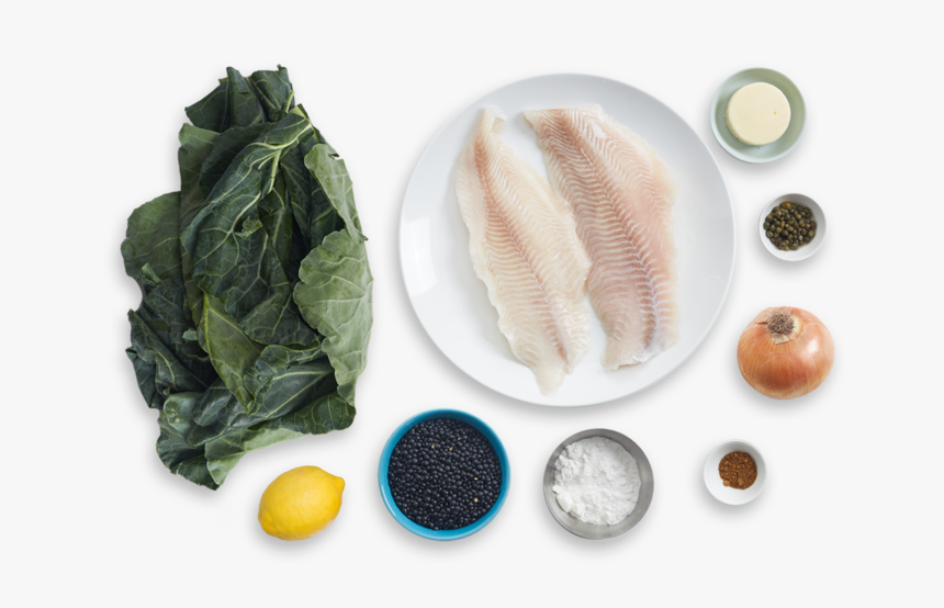 Lemon-caper Catfish With Spiced Lentils & Collard Greens, HD Png Download