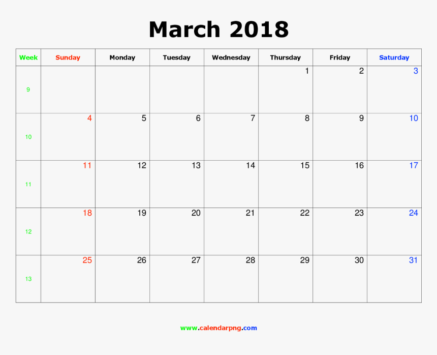 March 2018 Calendar Png Huy Tran Medium, Transparent Png